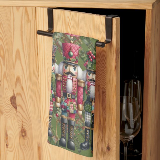 Whimsical Patchwork Christmas Nutcracker Trio Tea Towel (Thirds Fold)