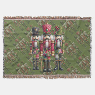 Whimsical Patchwork Christmas Nutcracker Trio Throw Blanket