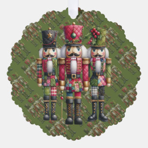 Whimsical Patchwork Christmas Nutcracker Trio Tree Decoration Card