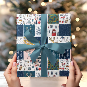 Whimsical Patchwork Christmas  Wrapping Paper