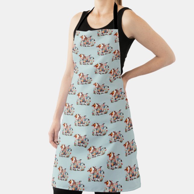 Whimsical Patchwork Cow With Floral Accents Apron (Insitu)