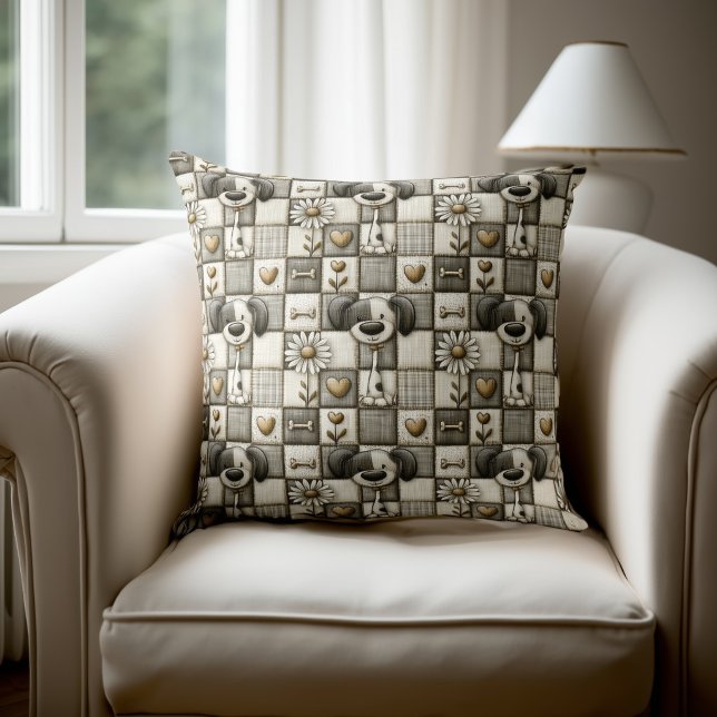 Whimsical Patchwork Dog Pattern Cushion (Creator Uploaded)