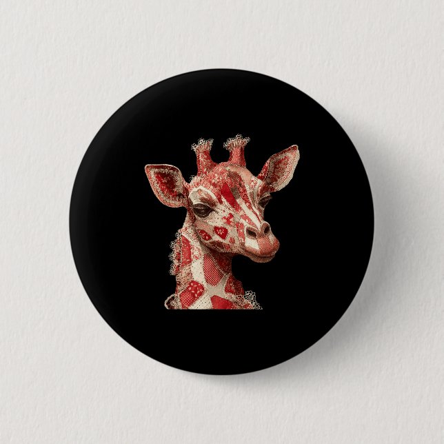Whimsical Patchwork Hearts Romantic Giraffe  6 Cm Round Badge (Front)