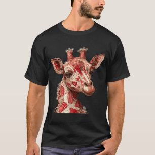 Whimsical Patchwork Hearts Romantic Giraffe T-Shirt