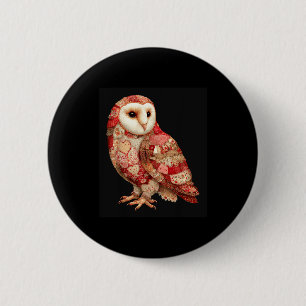 Whimsical Patchwork Owl With Hearts Pattern  6 Cm Round Badge