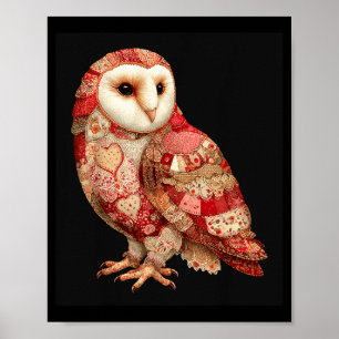 Whimsical Patchwork Owl With Hearts Pattern  Poster