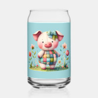 Whimsical Patchwork Pig in Floral Garden