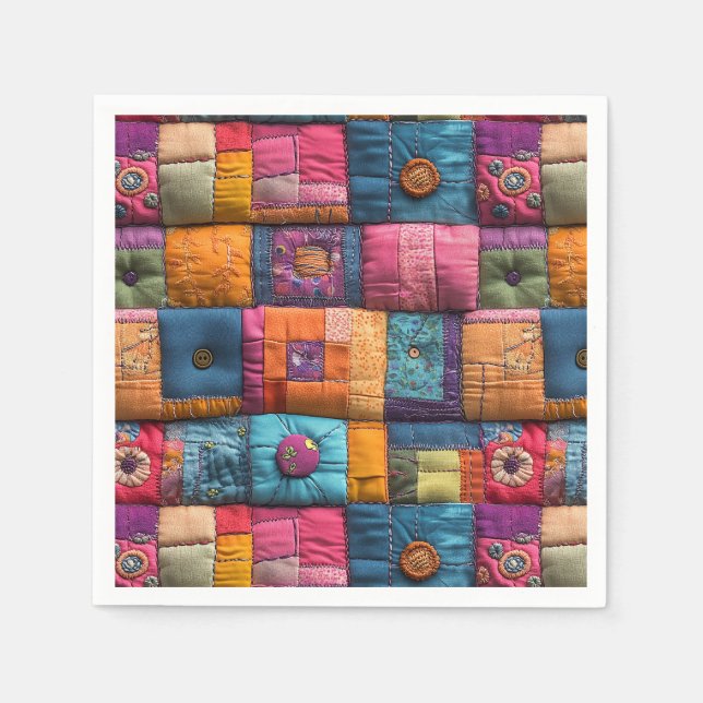 Whimsical Patchwork Quilt Pattern: Colorful Design Napkin (Front)