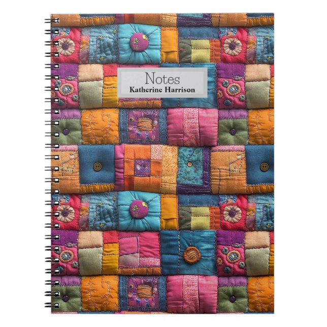 Whimsical Patchwork Quilt Pattern: Colorful Design Notebook (Front)