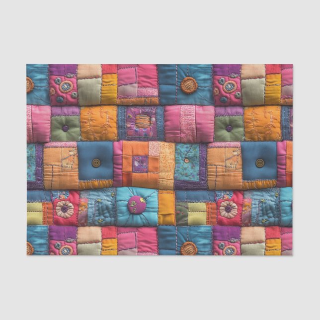 Whimsical Patchwork Quilt Pattern: Colorful Design Tissue Paper (Front)