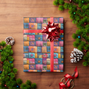 Whimsical Patchwork Quilt Pattern: Colorful Design Wrapping Paper
