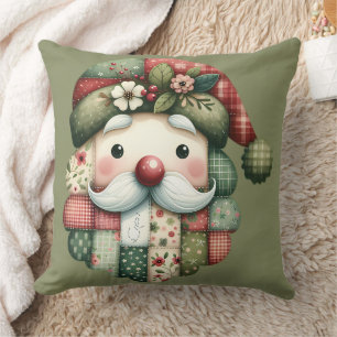 Whimsical Patchwork Santa Folk Christmas Cushion