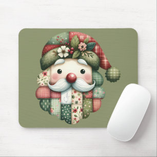 Whimsical Patchwork Santa Folk Christmas Mouse Pad