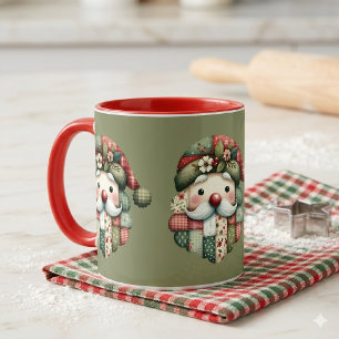 Whimsical Patchwork Santa Folk Christmas Mug