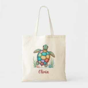 Whimsical Patchwork Sea Turtle Tote Bag