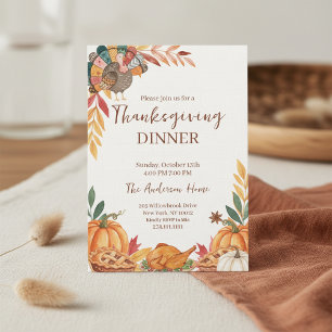 Whimsical Patchwork Turkey Thanksgiving Invitation