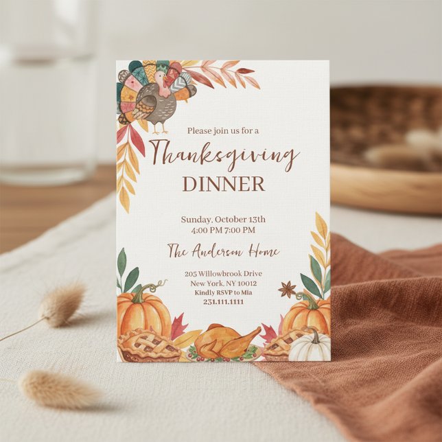 Whimsical Patchwork Turkey Thanksgiving Invitation (Cozy Thanksgiving Party)
