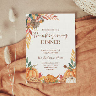 Whimsical Patchwork Turkey Thanksgiving Invitation