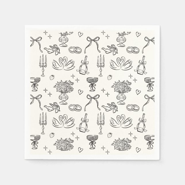 Whimsical pattern, hand drawn  wedding napkin (Front)