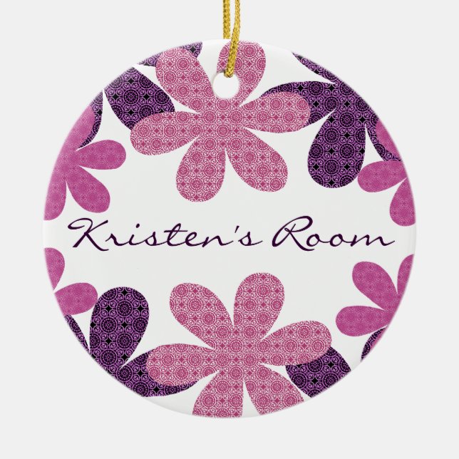 Whimsical Patterned Flowers Door Hanger Ornament (Front)