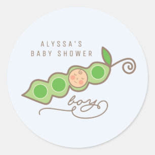 Whimsical Pea in a Pod Boy Baby Shower Sticker
