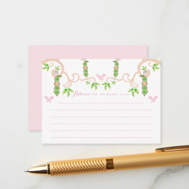 Whimsical Pea In A Pod Girl Baby Shower Game Mummy Advice Card (Front/Back In Situ)