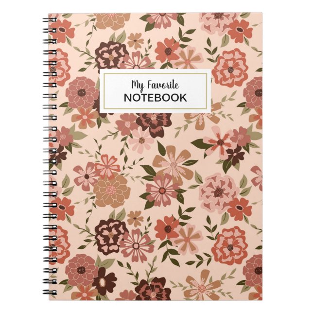 Whimsical Peach Brown Floral Notebook (Front)