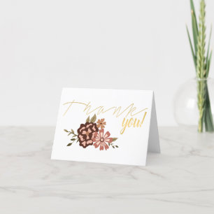 Whimsical Peach Brown Pattern Flowers Vines Thank You Card