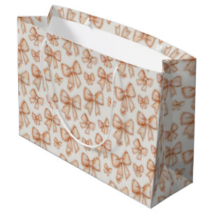 Whimsical Peach Coquette Bows New Baby Shower Large Gift Bag