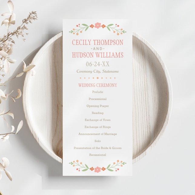 Whimsical Peach Folk Floral Wedding Program (Creator Uploaded)