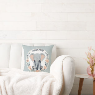 Whimsical Peach & Grey Baby Elephant Cushion