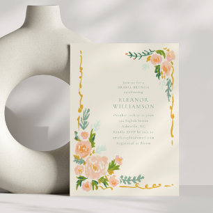 Whimsical Peach Watercolor Floral Bridal Brunch Invitation
