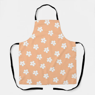 Whimsical Peach & White Floral Retro, Cheerful Apron