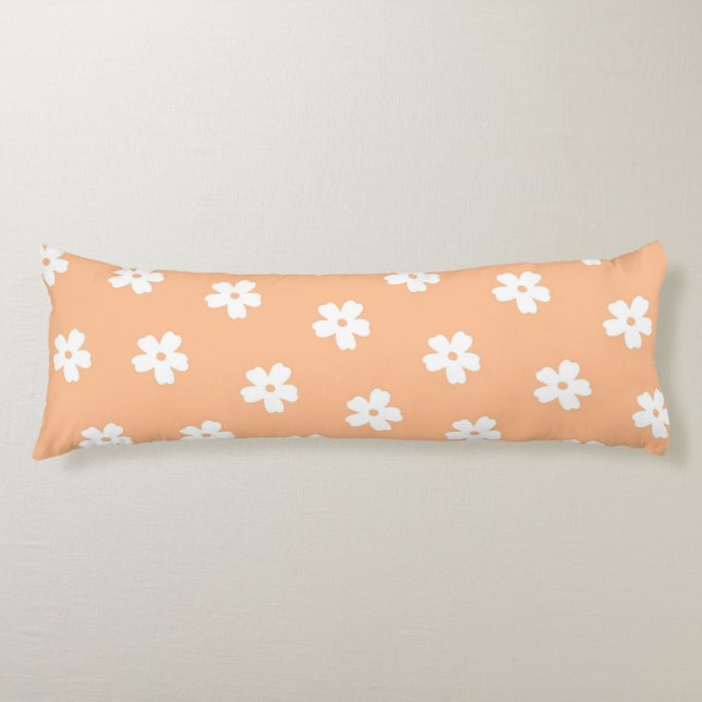 Whimsical Peach & White Floral Retro, Cheerful Body Cushion (Front)