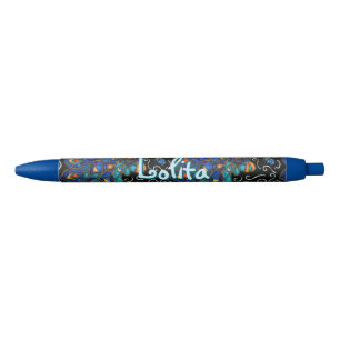 Whimsical Peacock Chalk Pastel Bird Personalised Blue Ink Pen