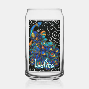Whimsical Peacock Chalk Pastel Bird Personalised Can Glass