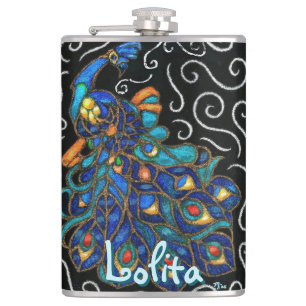 Whimsical Peacock Chalk Pastel Bird Personalised Hip Flask