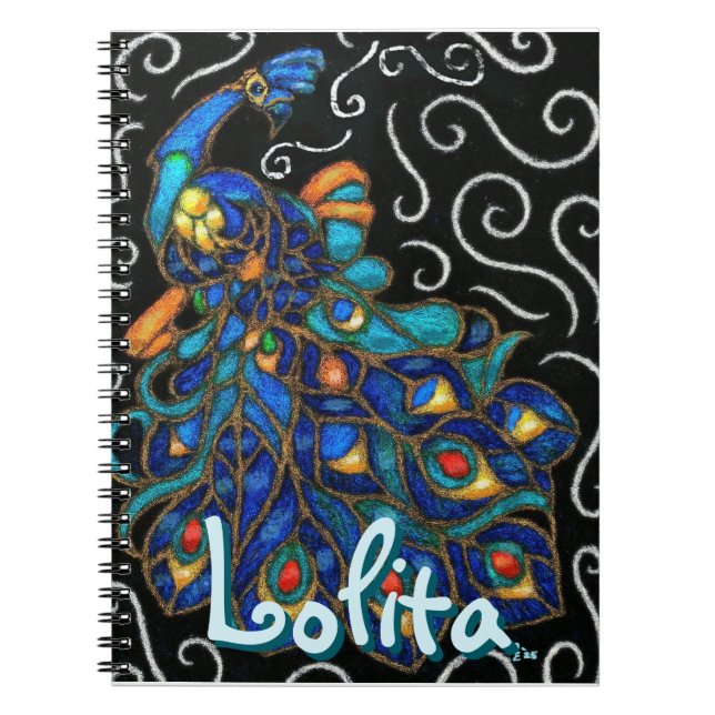 Whimsical Peacock Chalk Pastel Bird Personalised Notebook (Front)