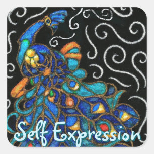 Whimsical Peacock Chalk Pastel Bird Personalised Square Sticker