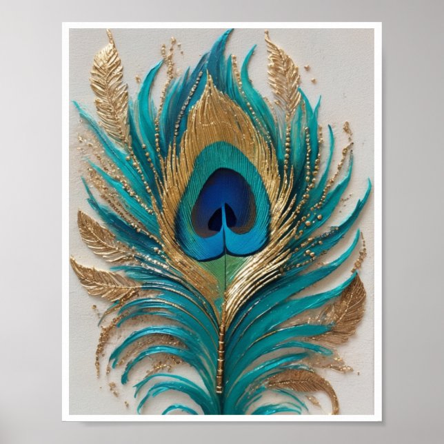 Whimsical peacock feather artwork Poster Wall Art (Front)