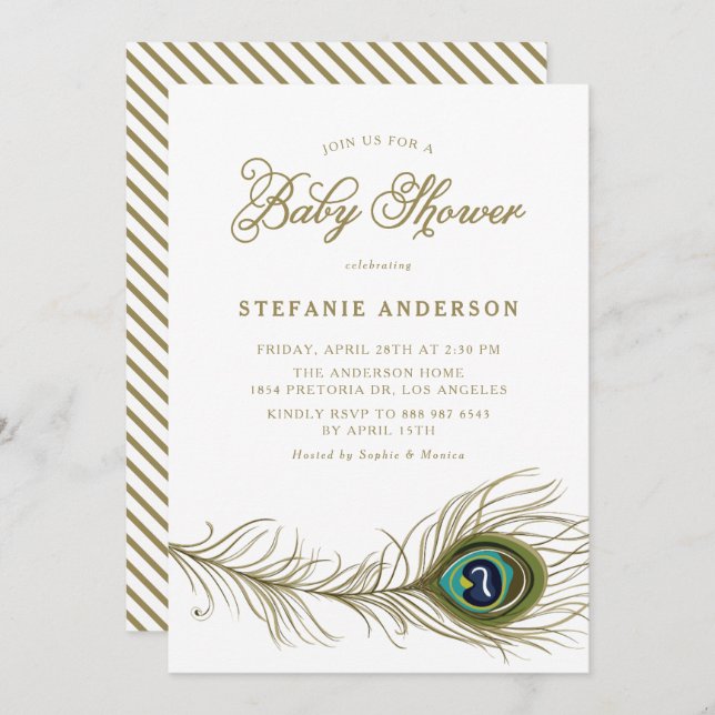 Whimsical Peacock Feather Baby Shower Invitation (Front/Back)