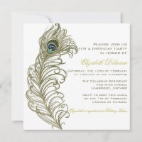 Whimsical Peacock Feather Birthday Invitation