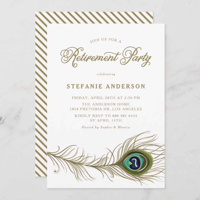 Whimsical Peacock Feather Retirement Party Invitation (Front/Back)