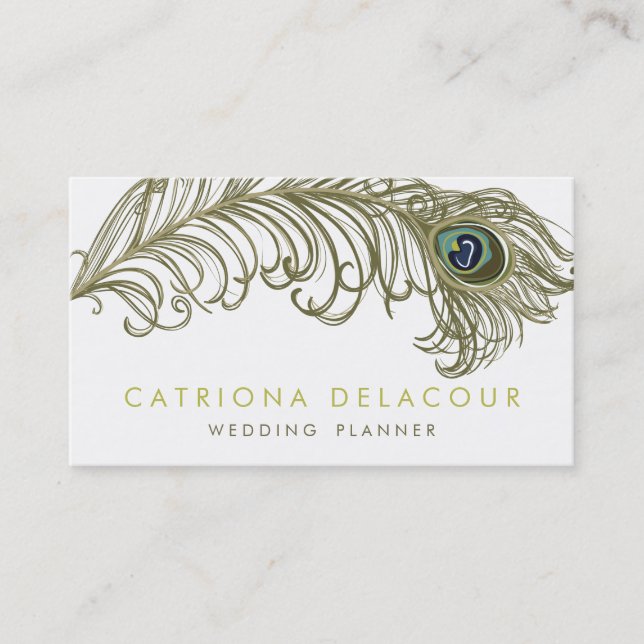 Whimsical Peacock Feather Stylish Business Card (Front)