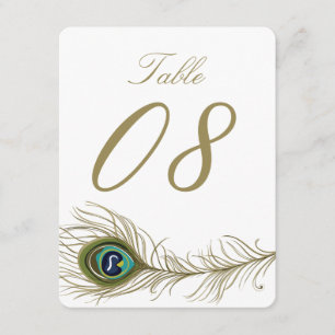 Whimsical Peacock Feather Table Number Card