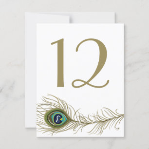 Whimsical Peacock Feather Table Number Card