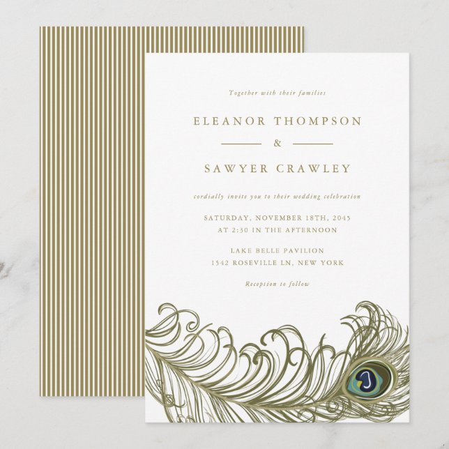 Whimsical Peacock Feather Wedding Invitation II (Front/Back)