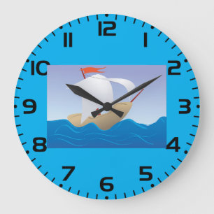 Whimsical Peanut Boat Minimalist Sailing Ship Large Clock