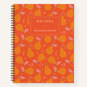 Whimsical Pear Fruit Pattern Personalised Recipe  Notebook
