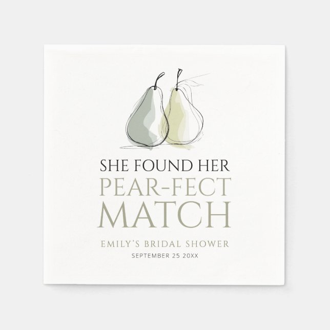 Whimsical Pears Pear-fect Match Bridal Shower Napkin (Front)